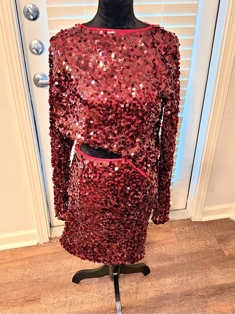 Fashion Nova Sequin Two-Piece Mini Set in Red Size 2X